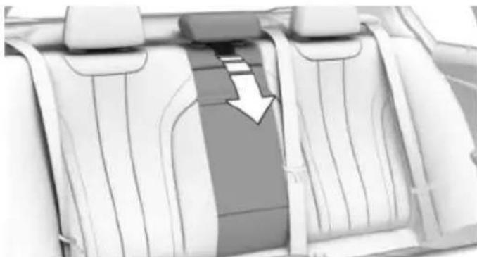 Interior view of a car showing seat compartments and a highlighted section with an arrow (no text or symbols)