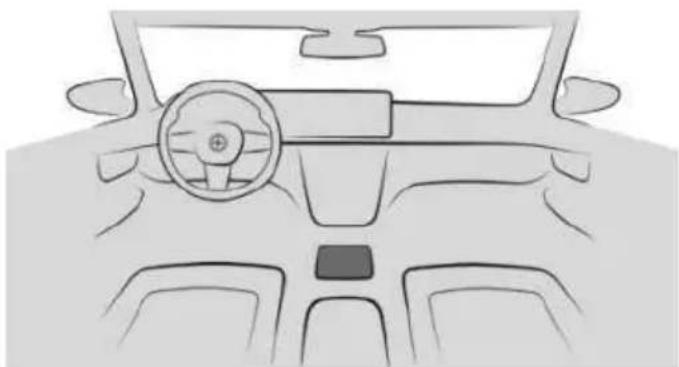 Front view of a car dashboard and steering wheel (no text or symbols visible)