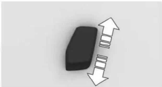 Pure diagram of a black rectangular object with two white arrows pointing upward and downward, no text or symbols present.