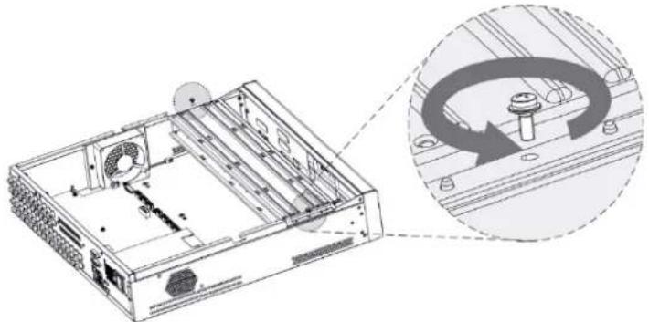 Technical line drawing of a computer drive chassis with an inset showing internal components (no text or symbols)