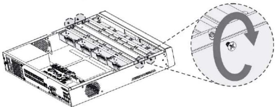 Technical line drawing of a server rack with internal components and an inset circular diagram showing refresh or recycling (no text or symbols)
