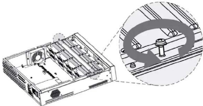 Technical line drawing of a server rack with internal components and a magnified inset showing internal structure (no text or symbols)