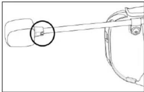 Technical line drawing of a mechanical component with a circular annotation highlighting a small feature (no text or symbols present)