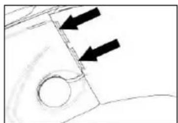 Simple line drawing of a car interior with two arrows pointing to the side panel (no text or symbols)