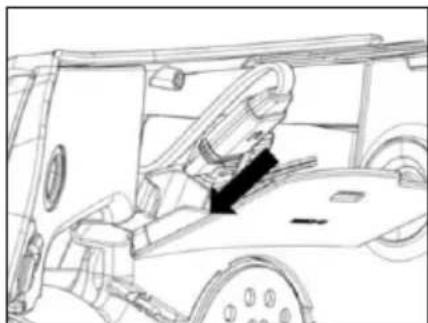Technical line drawing of a vehicle interior showing structural components and dashboard (no text or symbols)