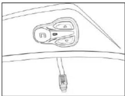 Line drawing of a car interior showing a battery plug and internal components (no text or symbols)