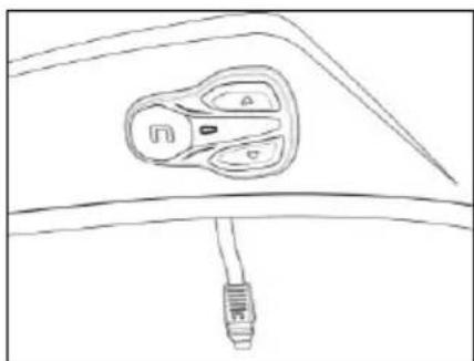 Simple line drawing of a car front view showing the front wheel and side arm (no text or symbols)