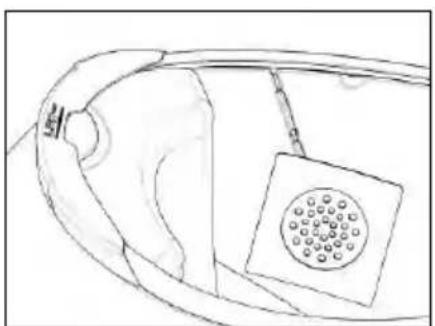 Line drawing of a car's front and side view showing the roof, dashboard, and circular vent (no text or symbols)