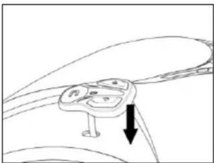 Diagram of a mechanical component with a downward arrow indicating force or direction (no text or symbols present)