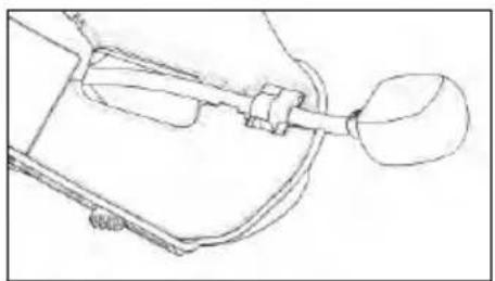 Line drawing of a mechanical device with a handle and lever (no text or symbols)