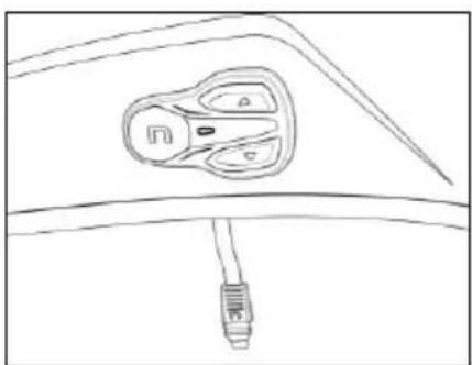 Line drawing of a car front view showing the seatbelt and cable connector (no text or symbols)