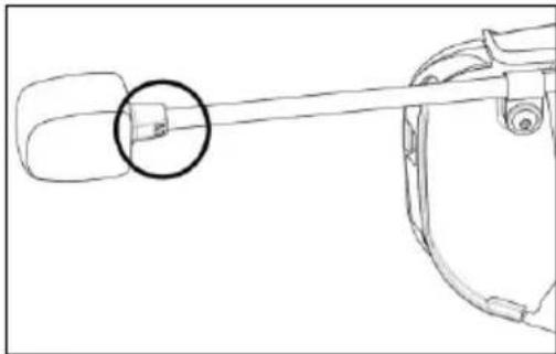 Technical line drawing of a mechanical component with a circular annotation highlighting a small feature (no text or symbols present)