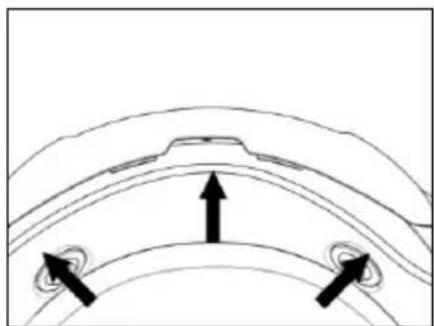 Diagram of a curved mechanical component with two black arrows indicating upward and downward motion (no text or symbols)