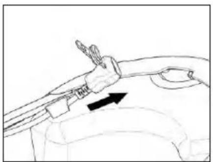 Line drawing of a car interior showing a hand holding a tool near the dashboard (no text or symbols)