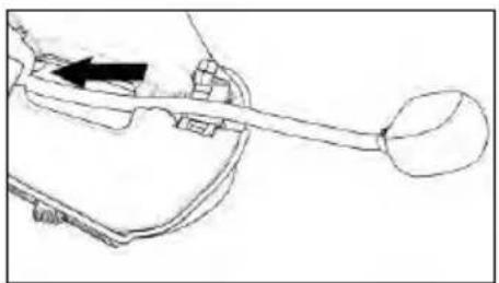 Line drawing of a mechanical component with a lever and handle (no text or symbols)