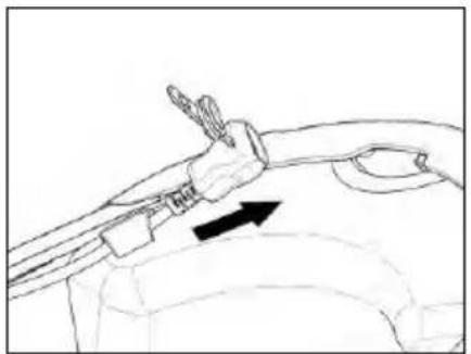 Line drawing of a hand holding a tool with an arrow indicating direction (no text or symbols)