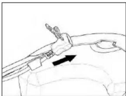 Line drawing of a car interior showing hand positioning and directional arrow (no text or symbols)