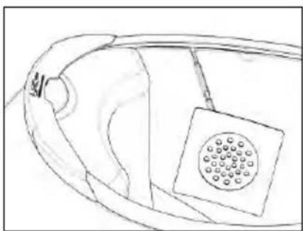 Line drawing of a car's side profile with a circular sensor array on the wheel (no text or symbols)