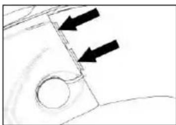 Simple line drawing of a mechanical component with two black arrows pointing to features (no text or symbols)