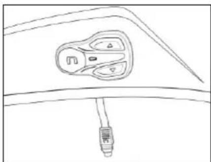 Line drawing of a car front panel with a cable inserted (no text or symbols)