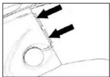 Simple line drawing of a mechanical component with two black arrows pointing to features (no text or symbols)