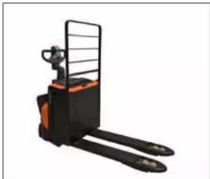 Black and orange pallet jack with metal frame (no visible text or symbols)