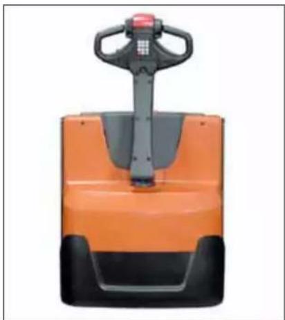 Orange and black pallet jack with handle (no visible text or symbols)