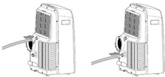Line drawings of two different air purifiers with attached hoses and ventilation slots (no text or symbols)