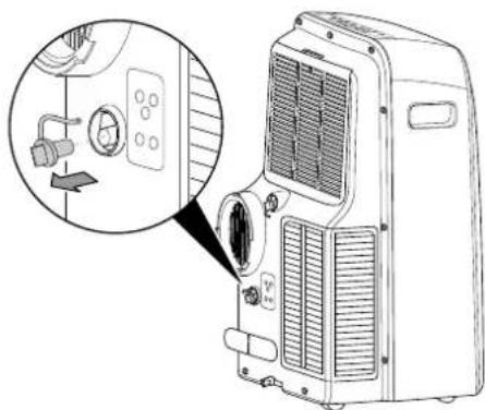 Line drawing of an air conditioner unit with a close-up inset showing the internal components (no text or symbols)