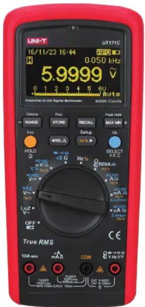 UNI-T UT17/C 16/11/23 16:44 0.050 kHz 5.9999 V Auto Industrial Oil ED Digital Multimeter 6000 Counts Delete Rec Peak Hold RANGE STORE RECALL MAX MIN + Exec Setup OK HOLD SELECT V.F.C. ACDC A2A ACDC V2A ACDC V2A ACDC V2A ACDC V2A ACDC V2A ACDC V2A ACDC V2A ACDC V2A ACDC V2A ACDC V2A ACDC V2A ACDC V2A…