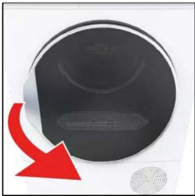 Close-up of a circular device with a red arrow pointing downward and a mesh pattern on the side (no text or symbols)