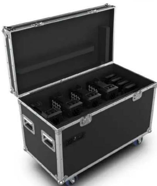 Open black automotive airfoil case with multiple internal components, no visible text or symbols
