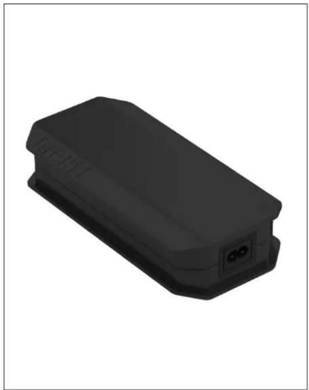 3D rendering of a black rectangular electronic device with a small port and two ports, shown against a white background (no text or symbols visible)