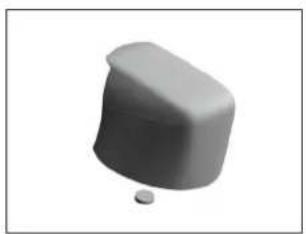 3D rendered object resembling a mechanical component with a small circular base (no text or symbols)