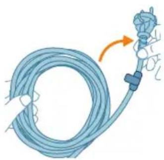 Illustration of a blue medical tube with an orange arrow indicating direction.