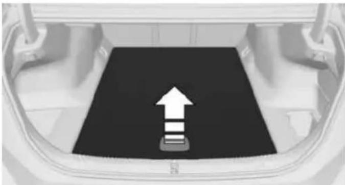 Top-down view of a car trunk with a black roof and an upward arrow symbol (no text or labels)