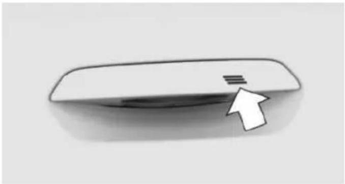 Close-up of a car door handle with a white arrow pointing to the handle area (no text or symbols)