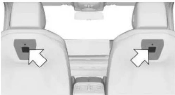 Interior view of a car showing two rear seats with white arrows pointing to the back (no text or symbols visible)