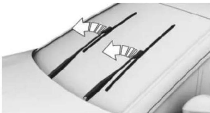 Diagram of a car's side panel with two curved arrows indicating rotational motion (no text or symbols)