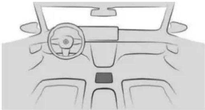 Front view of a car dashboard and steering wheel (no text or symbols)