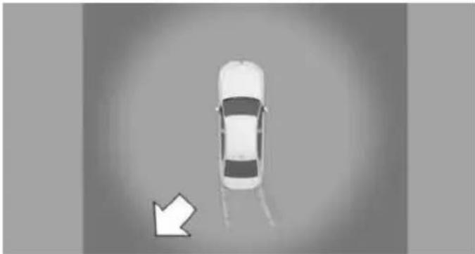 Top-down view of a car on a road with an arrow pointing to it (no text or symbols)