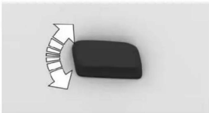 Black rectangular object with a curved arrow pointing inward, no text or symbols present