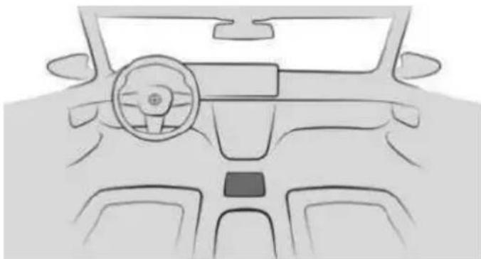 Front view line drawing of a car dashboard and steering wheel (no text or symbols)