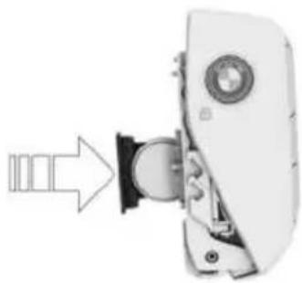 Mechanical component diagram showing a piston-like assembly with an arrow indicating direction (no text or symbols)