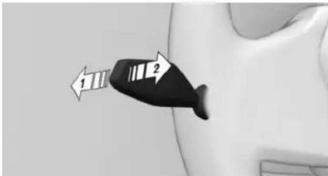 Diagram showing a fish with numbered directional arrows indicating movement or flow, labeled 1 and 2.