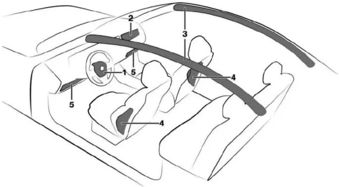 Diagram of car interior with numbered anatomical parts, likely for medical or diagnostic reference.