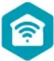 Icon of a house with Wi-Fi signal inside, enclosed in a teal hexagon (no text or symbols)