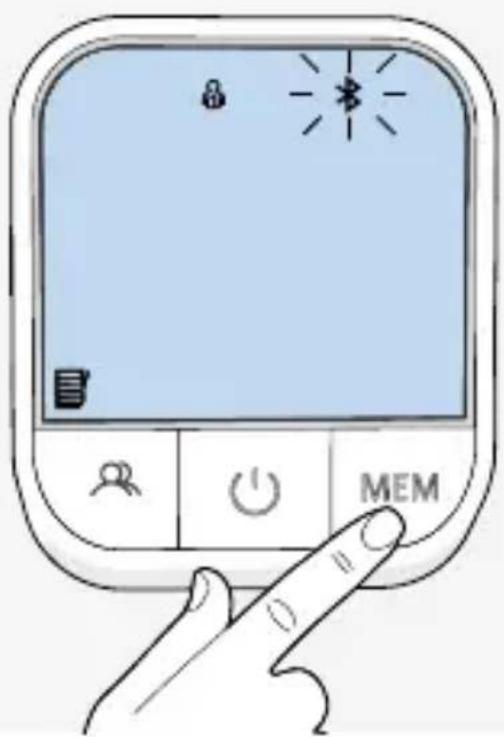 Hand interacting with a mobile phone screen displaying a lock, battery, and MEM button