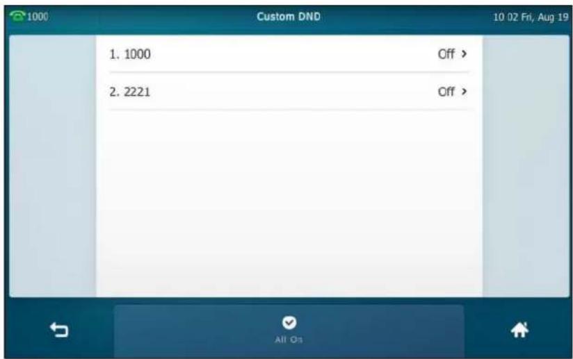 1000 Custom DND 10 02 Fri, Aug 19 1. 1000 Off > 2. 2221 Off >