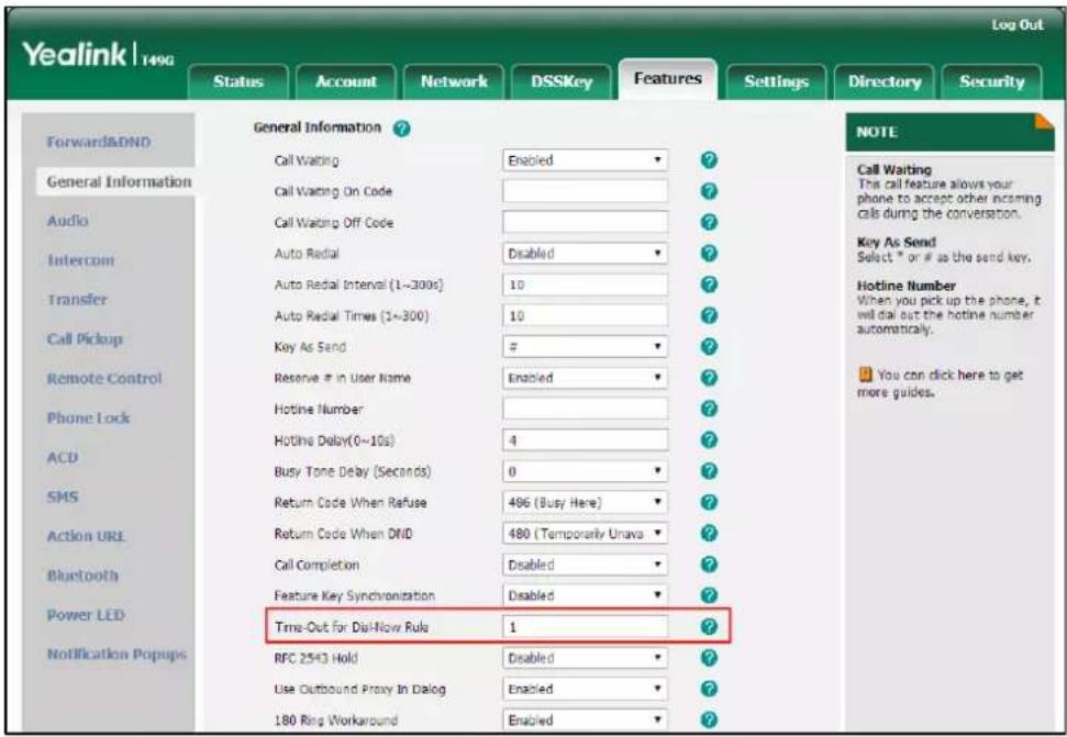 Yealink | 1490 Log Out Status Account Network DSSKey Features Settings Directory Security Forward&DND General Information ? Call Waiting Enabled ? Call Waiting On Code ? Call Waiting Off Code ? Auto Redial Disabled ? Auto Redial Interval (1~300s) 10 ? Auto Redial Times (1~300) 10 ? Key As Send # Res…